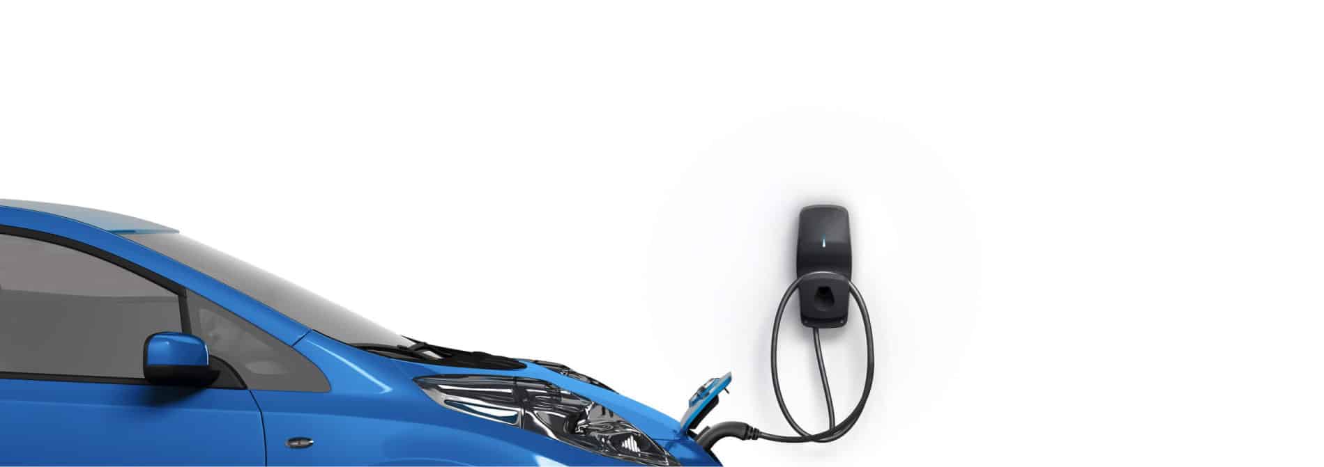 Flo Masison G5 EV Charger on wall charging blue electric car